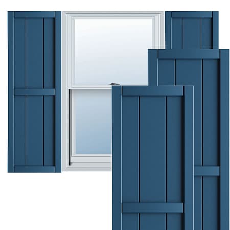 True Fit PVC, Four Board Framed Board-n-Batten Shutters, Sojourn Blue, 21 1/2W X 42H